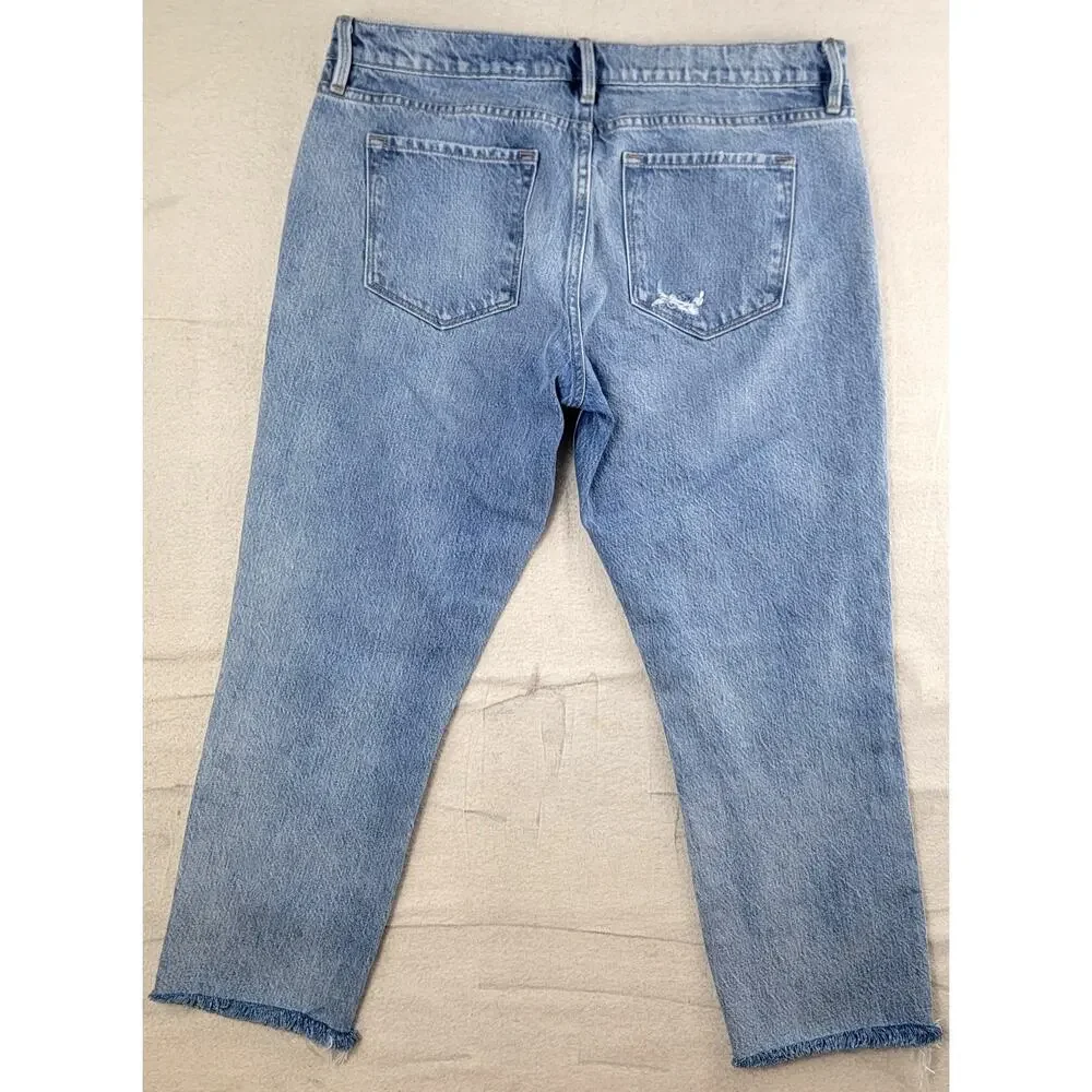 FRAME Le Garcon Crop Jeans Light Wash Distressed Raw Hem 28